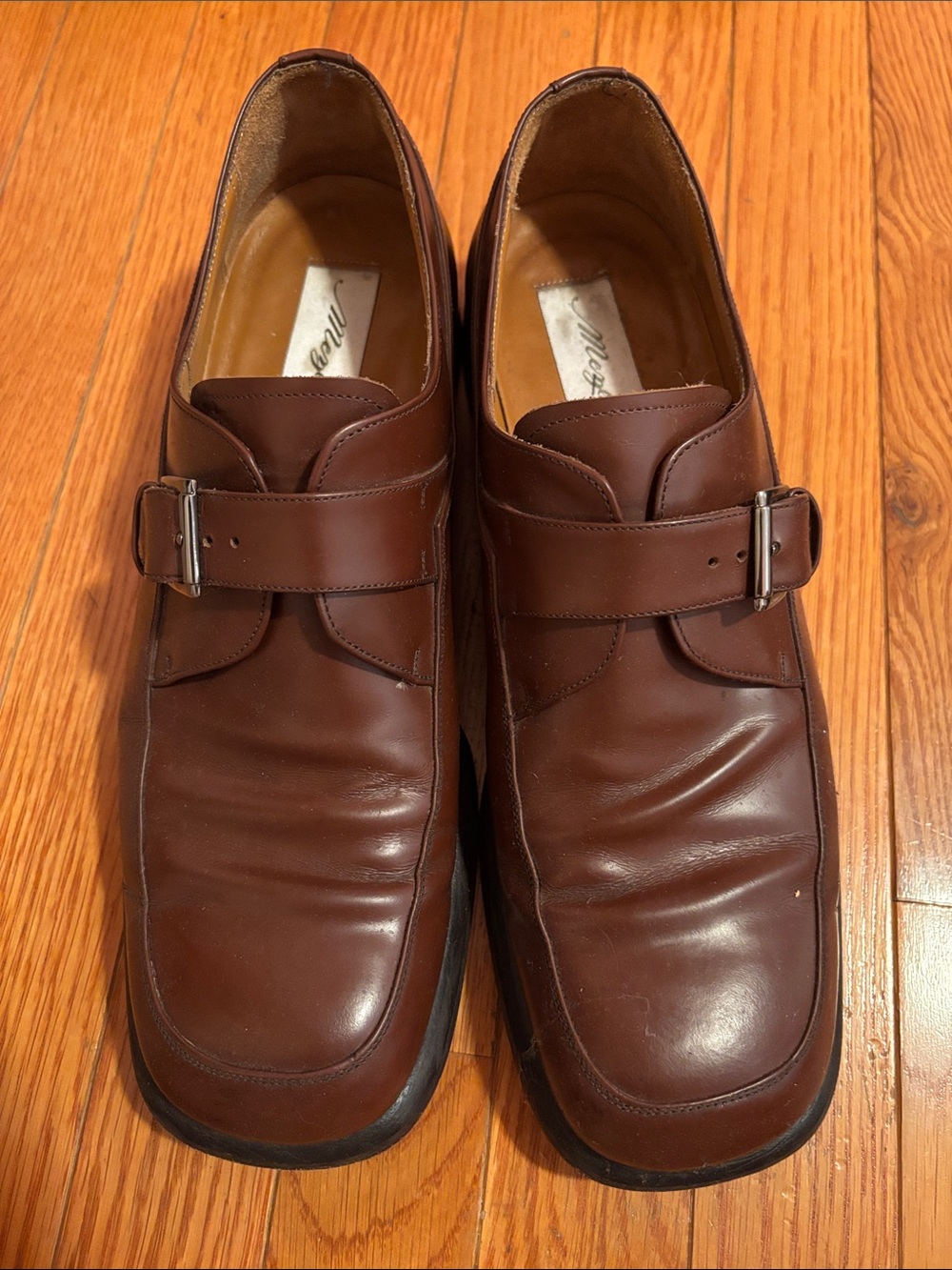 Mezlan Brown Leather Single-Buckle Slip-On Loafers